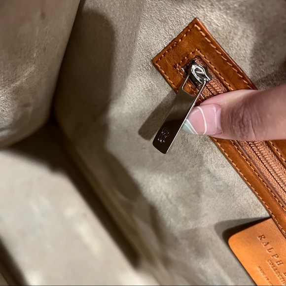 RALPH LAUREN COLLECTION structured tan burnished leather old money tote bag - Picture 10 of 12